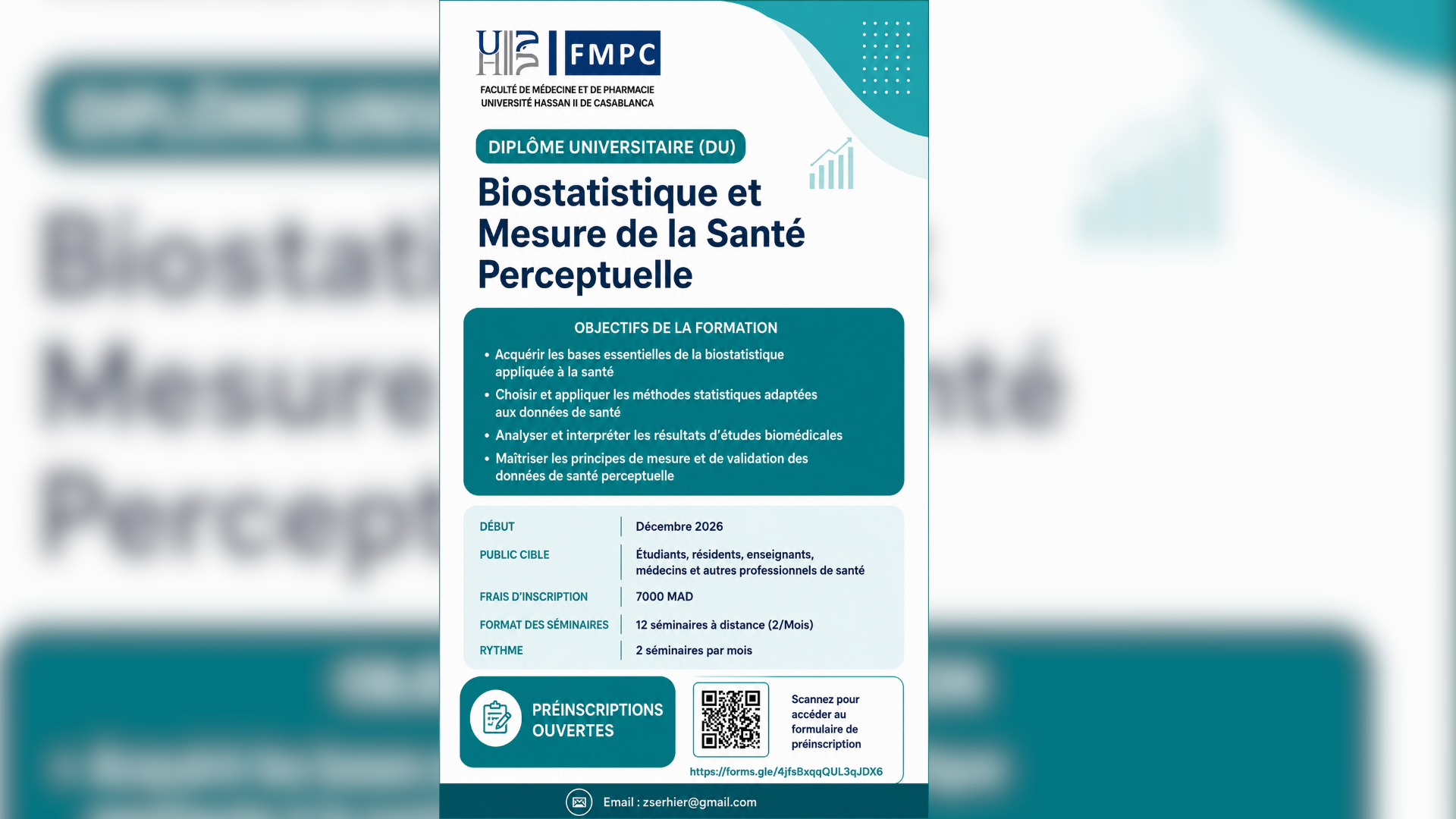 Diplôme Universitaire de Biostatistique et Mesure de la Santé Perceptuelle